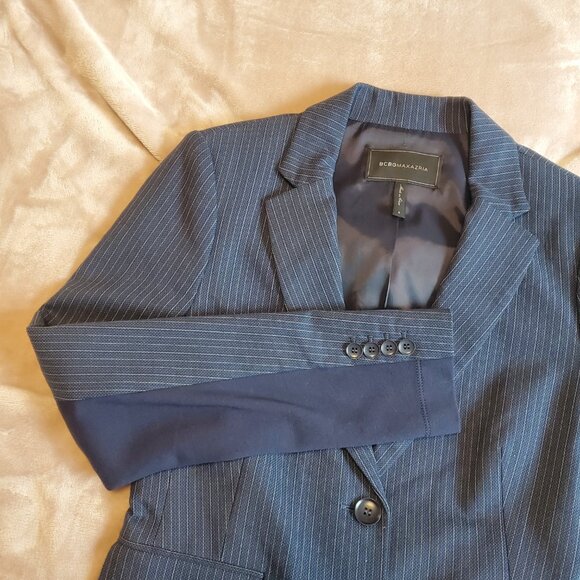 BCBGMaxAzria Y2K Pinstripe Power Business Pant Suit in Muted Navy Blue - Picture 8 of 15